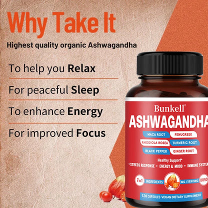 KSM-66 Organic Ashwagandha Capsules with Maca,Turmeric| Non-GMO, Vegan | Premium Formula Health Supplement