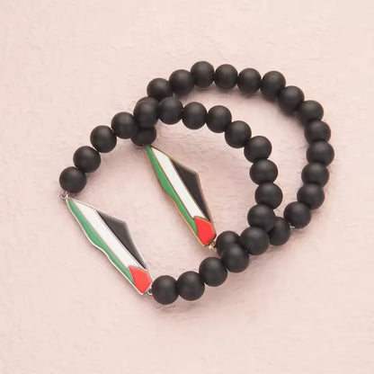 Palestine Beaded Bracelet for Men Hand Chain Stainless Steel Palestine Map Flag Pendant Jewelry Accessories Series
