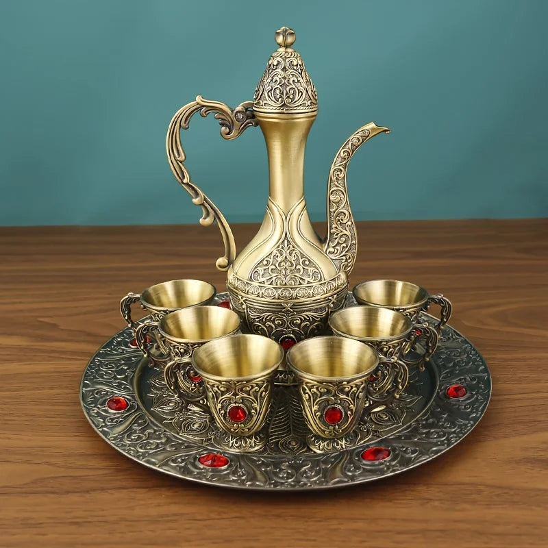 6-Piece Turkish Coffee Set – Vintage Metal Pot & Cups, Luxury Serving Collection