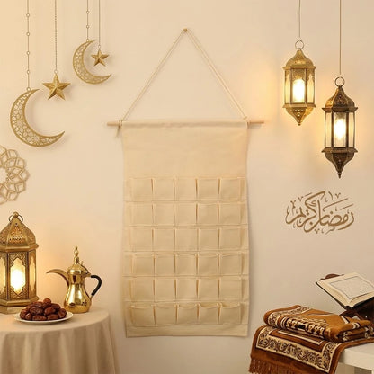 Fabric Advent Calendar With 30 Pockets Eid Mubarak Ramadan Kareem Hanging Wall Calendar To Fill Yourself Countdown Decoration