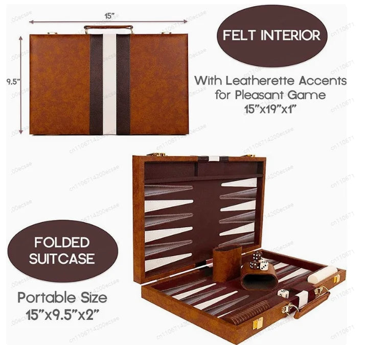 for Wholesale High Quality Travel Size Leather Backgammon Board Game Set Made in China