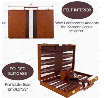 for Wholesale High Quality Travel Size Leather Backgammon Board Game Set Made in China