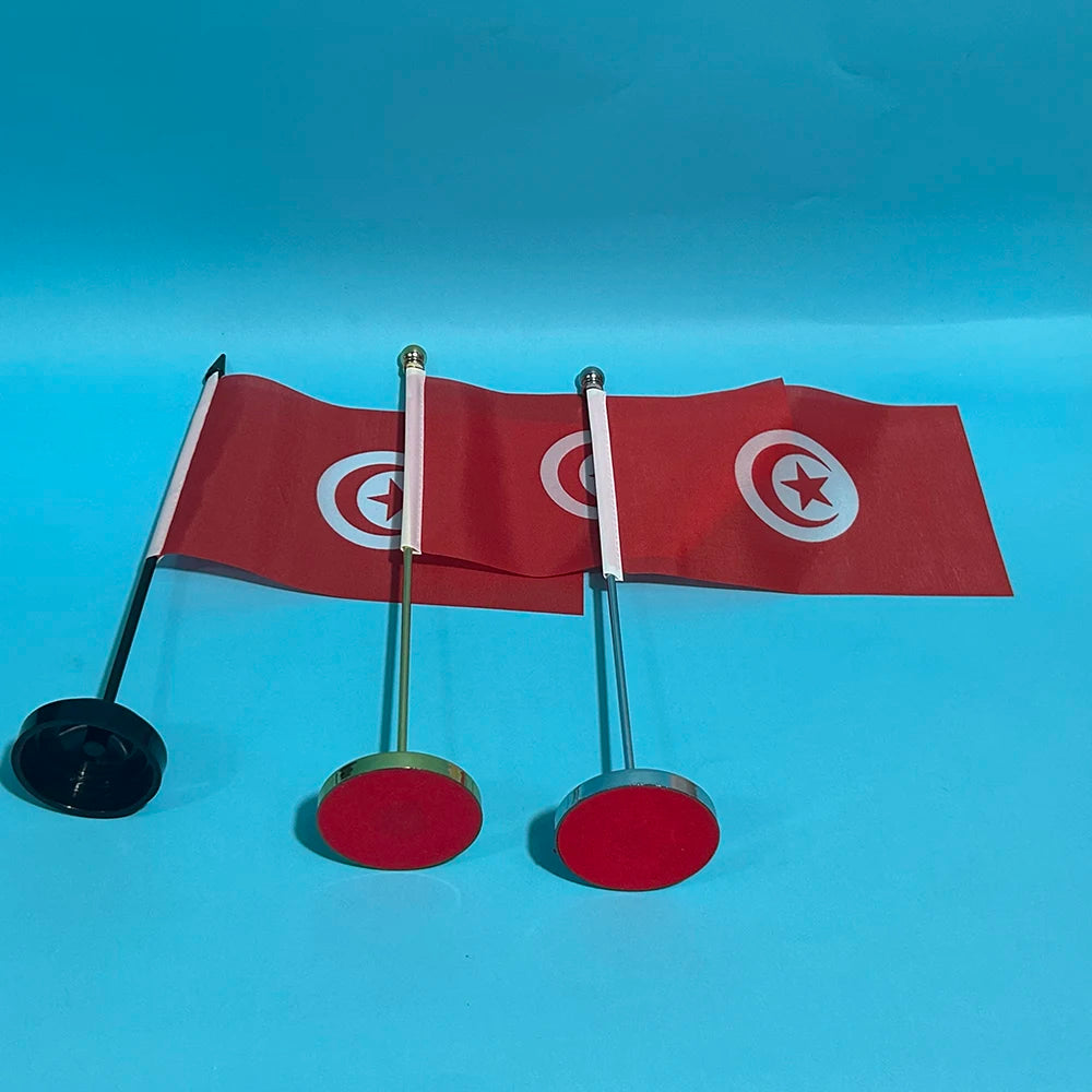 Tunisia Desk Flag 14×21cm – Polyester National Banner with Stand