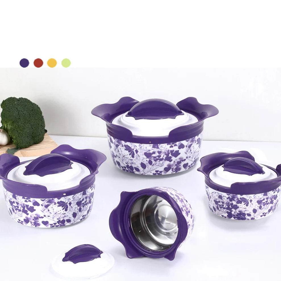 4 Pcs Colorful Insulated Stainless Steel Hot Pot Set Food Warmers Classic Round Lid Casserole Container Home Use Box Packing