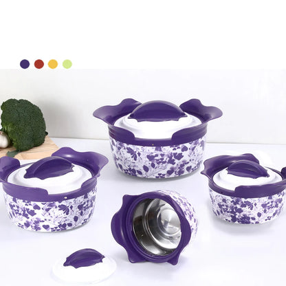 4 Pcs Colorful Insulated Stainless Steel Hot Pot Set Food Warmers Classic Round Lid Casserole Container Home Use Box Packing