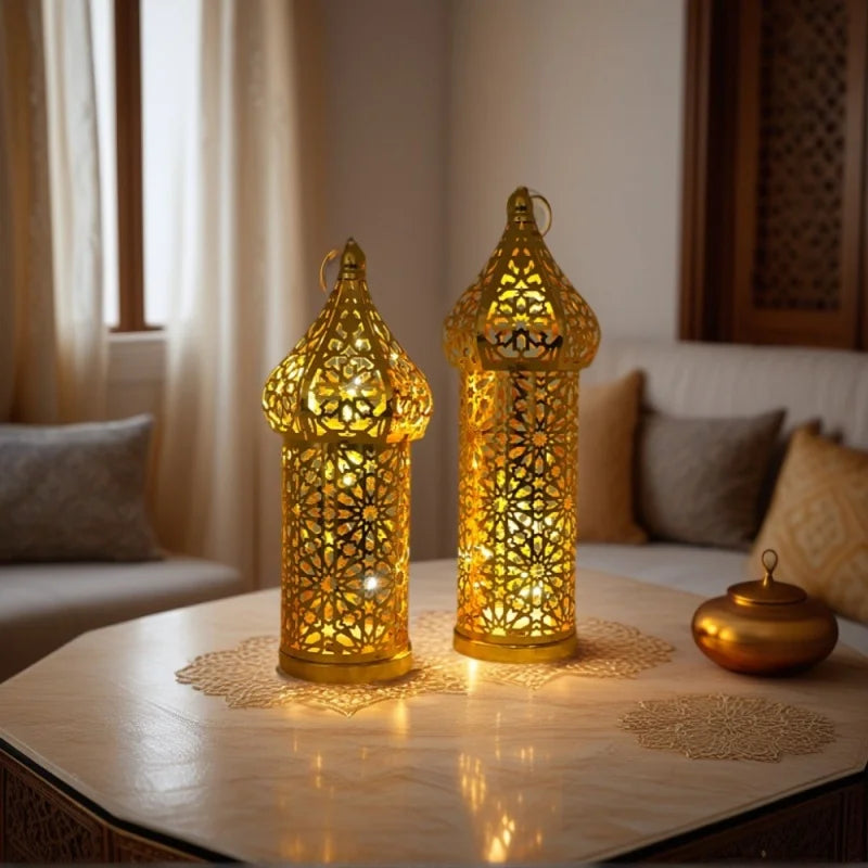 Morocco Festival Lights Metal LED Wind Lantern Ramadan Decorations for Home DIY Hanging Ornaments Muslim Islam Party Decor Gifts