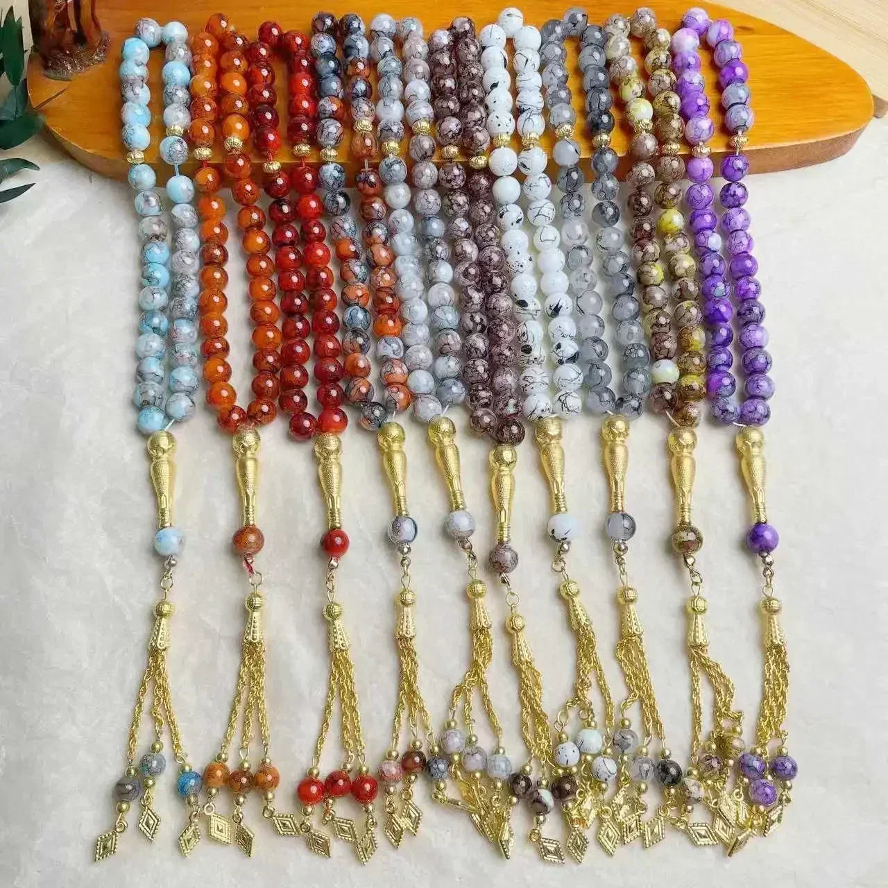 10mm 33pcs Glass Tassel Turkish Muslim Rosary Islamic Prayer Beads Bracelet for Women Jewelry Tasbih Tasbeeh Allah Mohammed