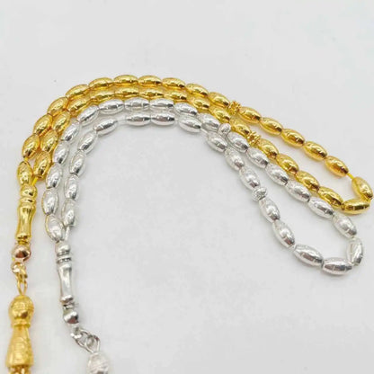 Elegant Alloy Prayer Beads, 4x7mm Gold/Silver Tasbih for Muslim, Solid Color Islamic Rosary, Perfect Daily Gift for Men & Women