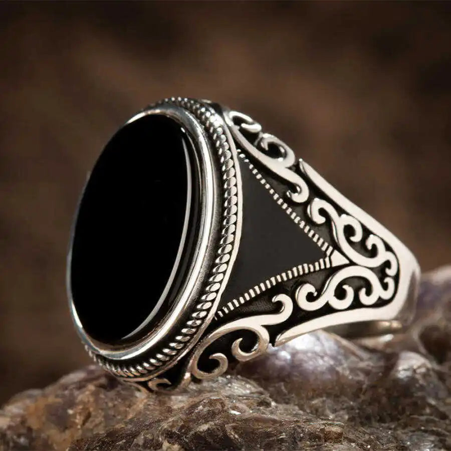 Turkish Men's Ring Vintage Black Zircon Fashion Punk Wind Islamic Religious Muslim Jewelry