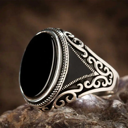 Turkish Men's Ring Vintage Black Zircon Fashion Punk Wind Islamic Religious Muslim Jewelry
