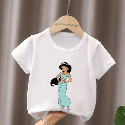Hot Sale Aladdin Jasmine Princess Print Cartoon Kids T-Shirts Girls Clothes Baby Boys Short Sleeve T shirt Summer Children Topsr