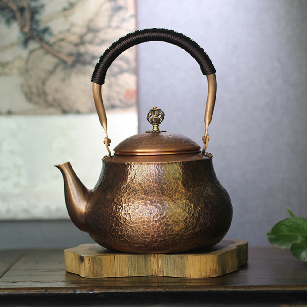 Pear shaped pure copper teapot, Handmade hammered copper teakettle, Home gas boiling tea pot, Kung Fu Health water kettle, 1.5L