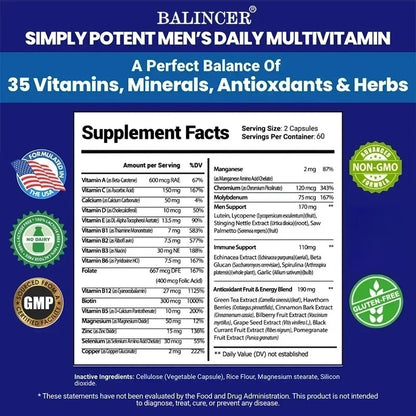Men's Multivitamin - Contains vitamins B12, B6, zinc and selenium to support coordination, heart, immunity and prostate health