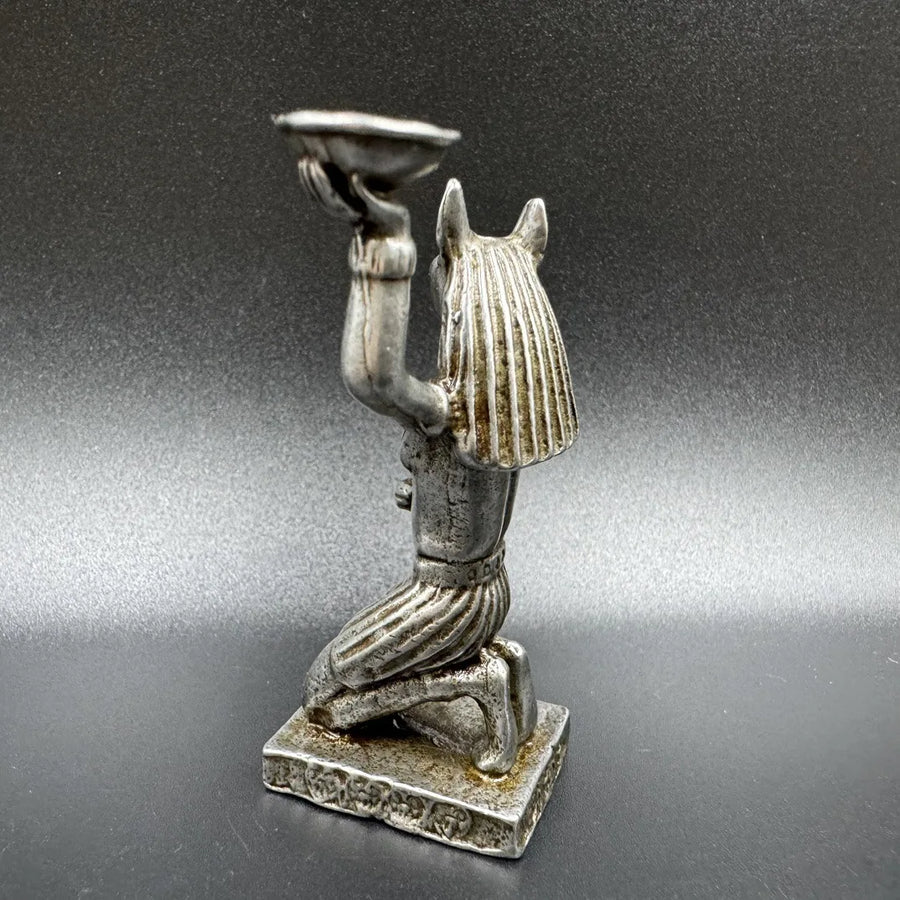 Anubis Copper Candle Holder – White Metal & Sandalwood Egyptian Statue Ornament