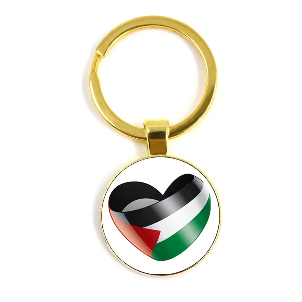 Personalized Art Patterns  Palestine Nation Flag Emblem 25mm Glass Cabohcon Keychain Key Rings for Women Men Jewelry Gift