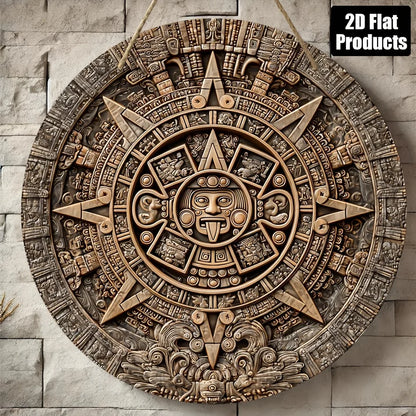 Sunstone Theme Round Wood Decor Sign, 8x8 Inch 2D Flat Wall Art for Home Bar Kitchen Cafe, Halloween Christmas Festival