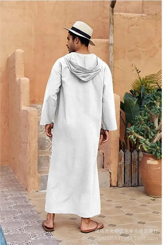 The Essential Thobe – Solid Color Cotton Linen Kaftan for Men