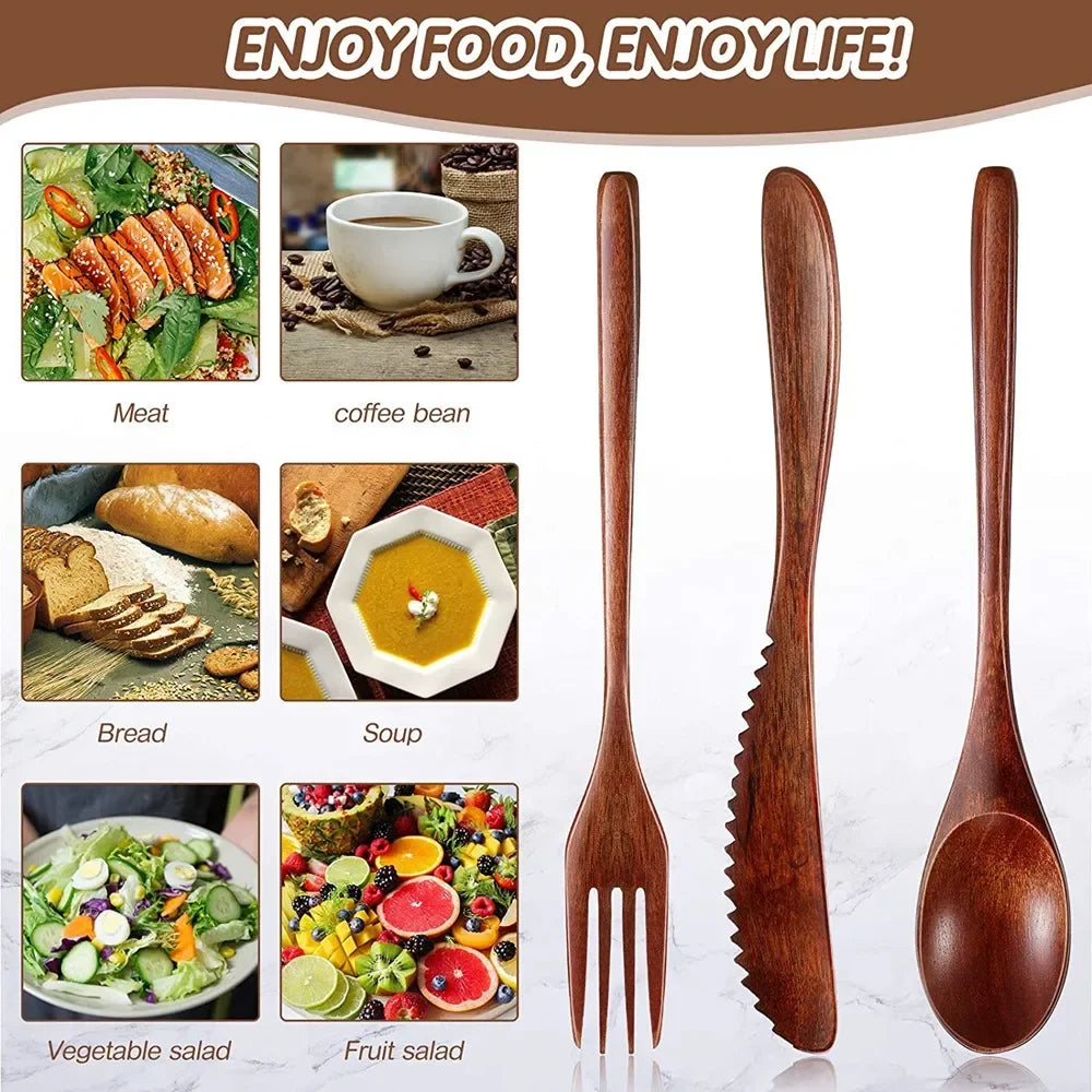 24/12 Pieces Wooden Spoon Soup Spoon and Fork Tableware Natural Ellipse Ladle Spoon Set Eco Friendly Products Spoons for Cooking