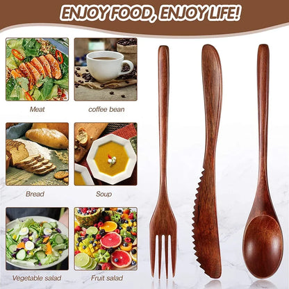 24/12 Pieces Wooden Spoon Soup Spoon and Fork Tableware Natural Ellipse Ladle Spoon Set Eco Friendly Products Spoons for Cooking