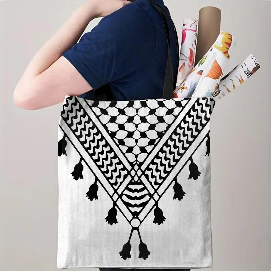 The Keffiyeh Keeper – Checkered Pattern Canvas Storage Tote