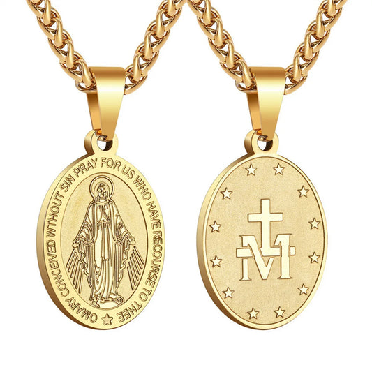 HNSP Miraculous Medal Necklace For Men Women Virgin Mary Pendant 316L Stainless Steel Religious Catholic Gift
