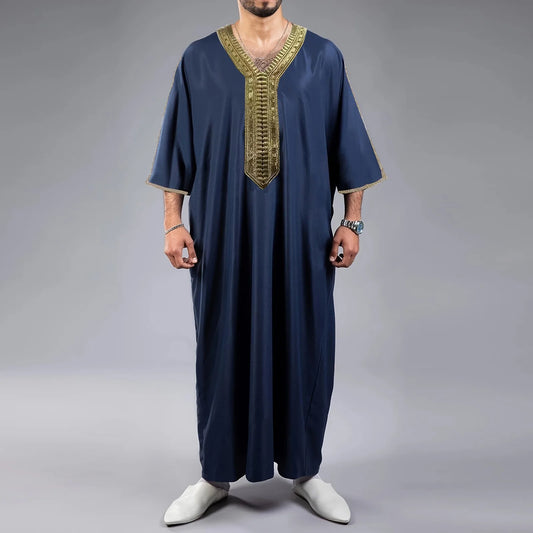 The Simple Embroidered Long Shirt – Men's Prayer Robe with Loose Fit