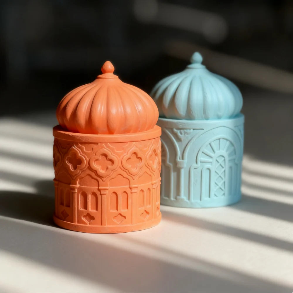 S0242 Novidades Islamic Style Storage Jar Resina Molde Jewelry Trinket Container Vase Box Candle Pot Mold with Lid for DIY Craft