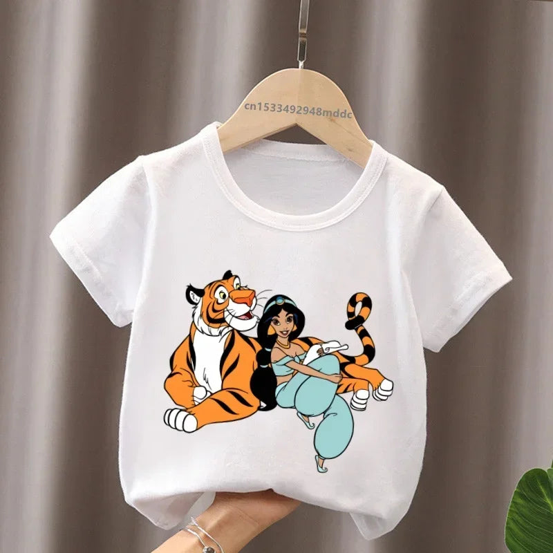 Hot Sale Aladdin Jasmine Princess Print Cartoon Kids T-Shirts Girls Clothes Baby Boys Short Sleeve T shirt Summer Children Topsr
