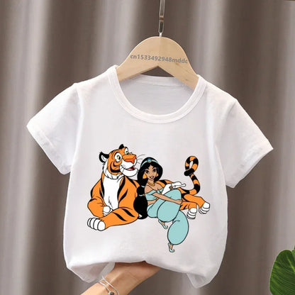 Hot Sale Aladdin Jasmine Princess Print Cartoon Kids T-Shirts Girls Clothes Baby Boys Short Sleeve T shirt Summer Children Topsr