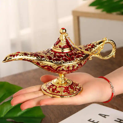 Large Vintage Aladdin Lamp Figurine – Retro Metal Genie Light Sculpture