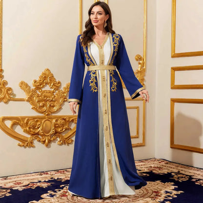 Muslim Sets Women Party Dresses Jalabiya Robe Embroidery Abayas Sashes Ramadan Morocco Dubai Arab Kaftan Vestidos 2 Piece Suit
