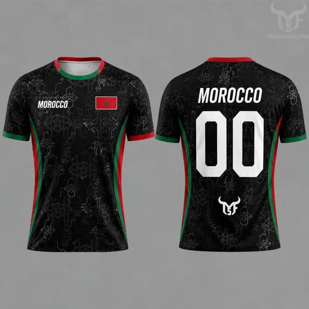 Morocco Flag Print Football Jersey Summer Customizable Name Number O-neck Short-sleeved Men Women Kids Quick Dry Soccer T-shirt