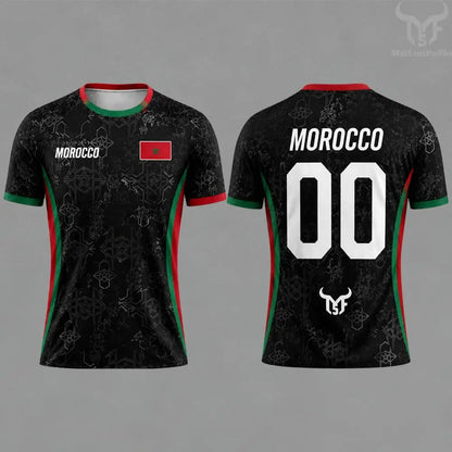 Morocco Flag Print Football Jersey Summer Customizable Name Number O-neck Short-sleeved Men Women Kids Quick Dry Soccer T-shirt
