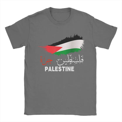 Vintage Gaza in Arabic Palestine Flag T-Shirt for Men Round Collar Pure Cotton T Shirts  Short Sleeve Tee Shirt 6XL Clothes
