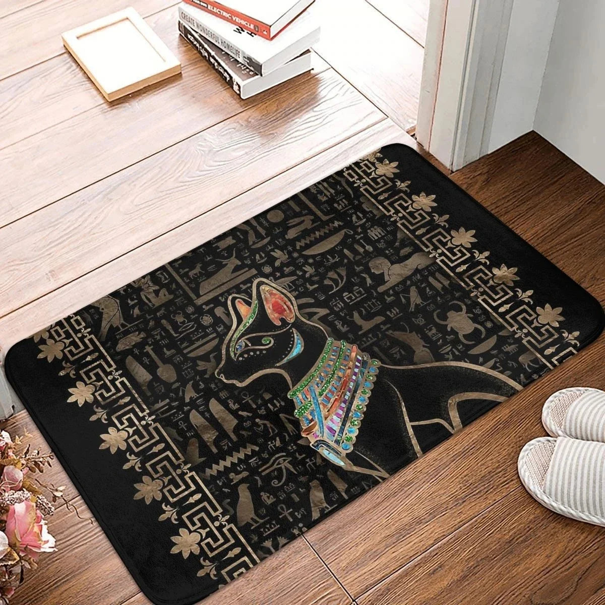 Egyptian Cats & Ankh Doormat – Anti-Slip Entrance Rug, Ancient Egypt Home Decor