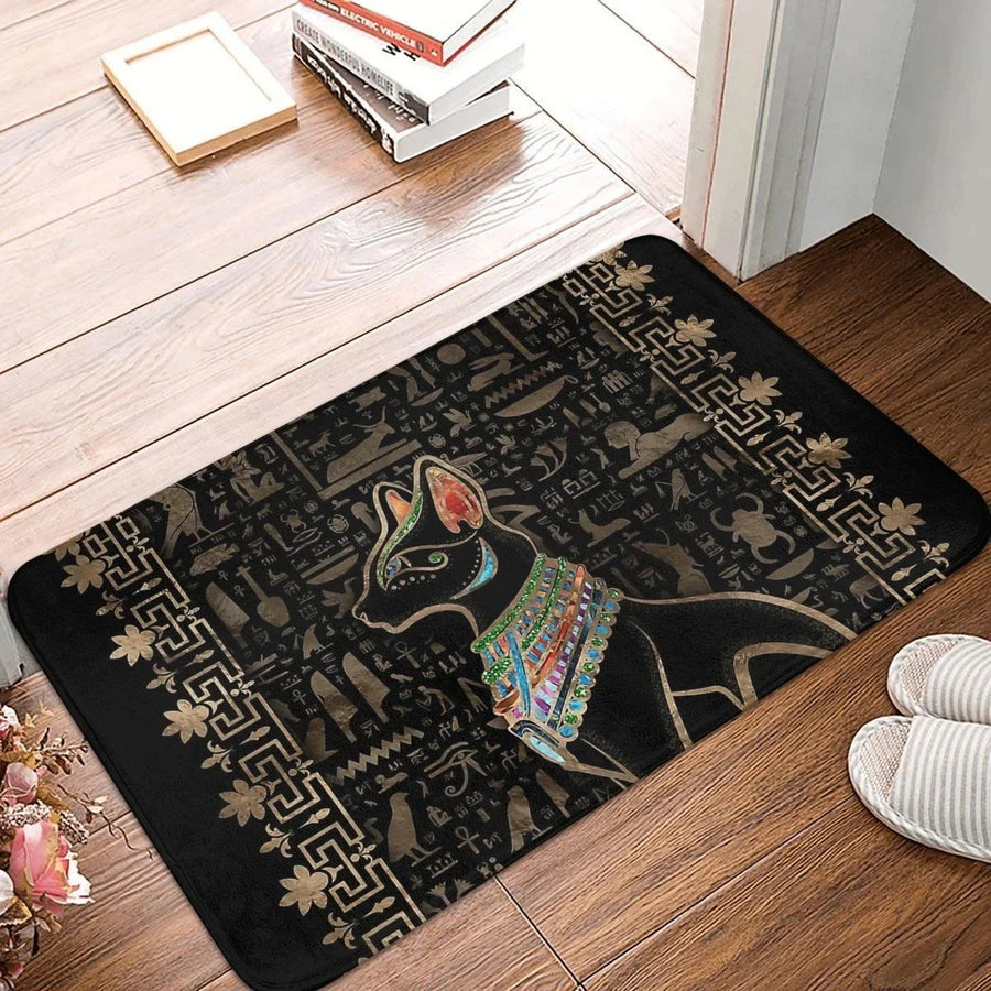 Egyptian Cats & Ankh Doormat – Anti-Slip Entrance Rug, Ancient Egypt Home Decor