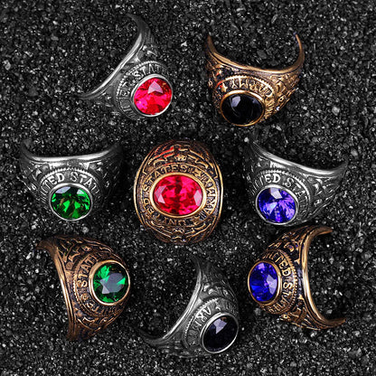 Stainless Steel Mens Rings Gold Silver Color Red Blue Rhinestone Simple Luxury for Male Boy Jewelry Creativity Gift Wholesale