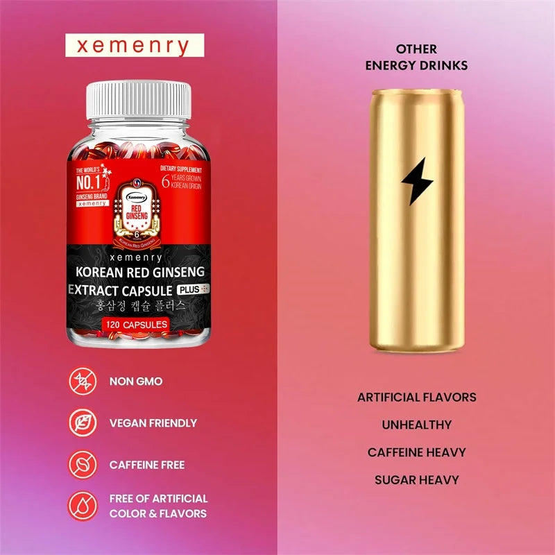 Korean Red Ginseng Supplement - High Potency for Energy, Focus, Performance, Vitality & Immune Support - for Men and Women