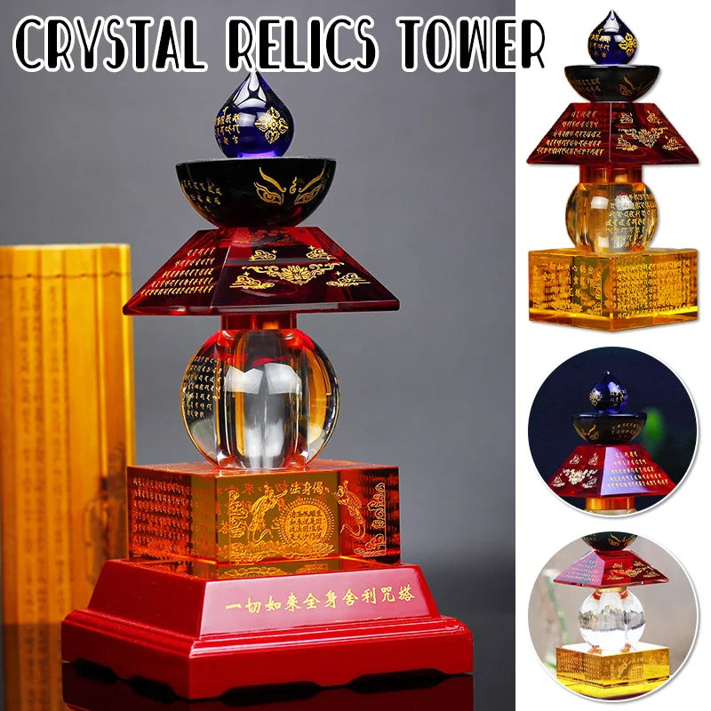 Crystal Prism Glass Laser Buddhism Sutra Scriptures Five-story Stupa Tower Dagoba Sarira Crafts Meditation Healing Decor