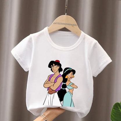 Hot Sale Aladdin Jasmine Princess Print Cartoon Kids T-Shirts Girls Clothes Baby Boys Short Sleeve T shirt Summer Children Topsr