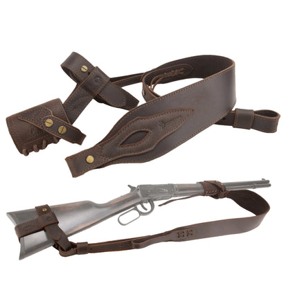WAYNE'S DOG 1 Combo LeatherRifle Gun No Drill Harnessed Buttstock Holder with Barrel Mount with Matched Gun Sling Shoulder Strap