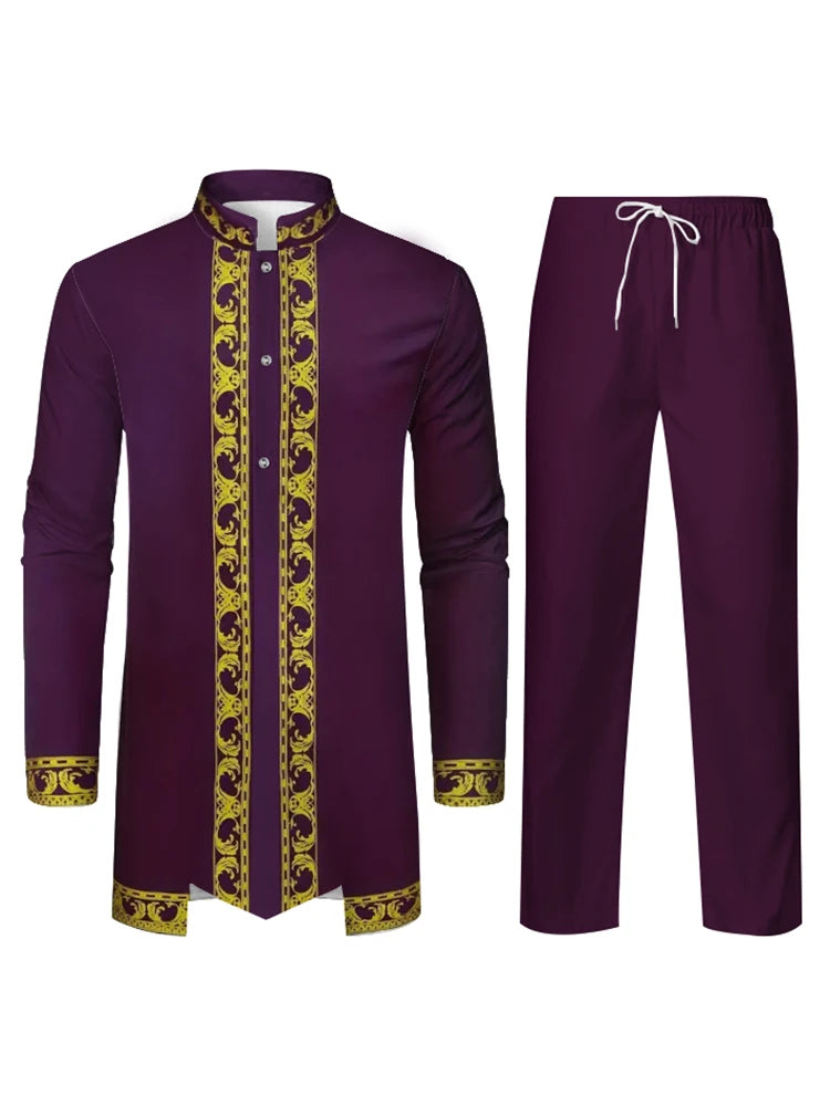 Middle East Traditional Culture Muslim Robe Arab Men's Traditional Clothing 3D Technology Printed Pattern Two Piece Set Clothing