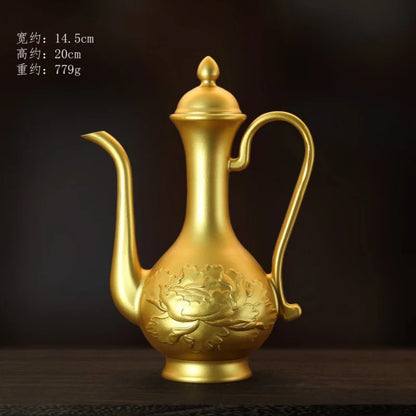 Brass creative decorative ornament wine pot relief lotus dragon and phoenix high wine pot home desktop exquisite crafts
