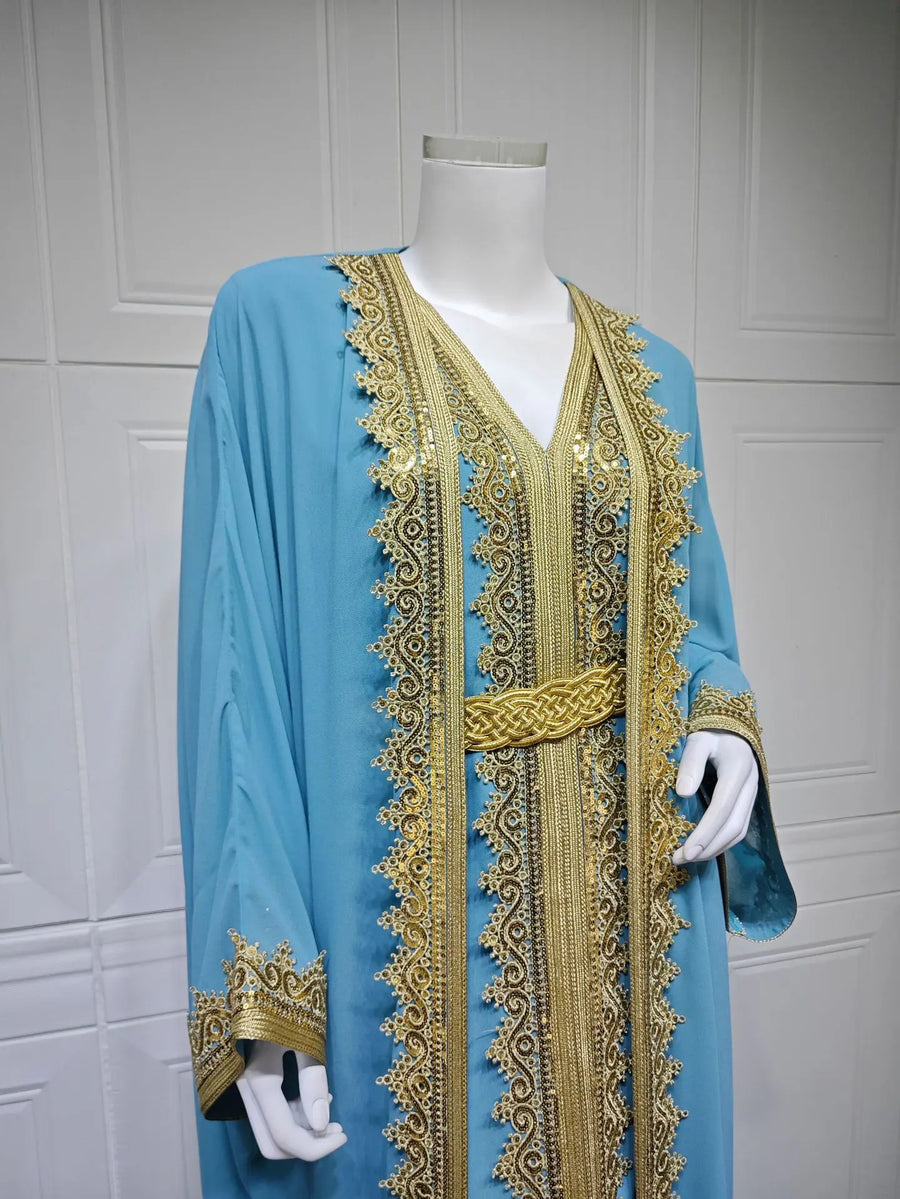 Eid Grace – 2-Piece Lace-Up Cardigan Set for the Muslim Woman