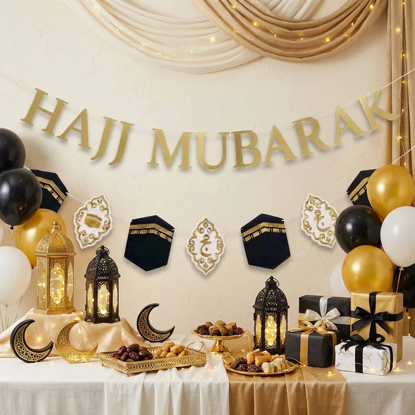 1Pcs Eid Al Adha Hajj Mubarak Commemorative Banner for Holiday Party Decoration Muslim Festive Supplies