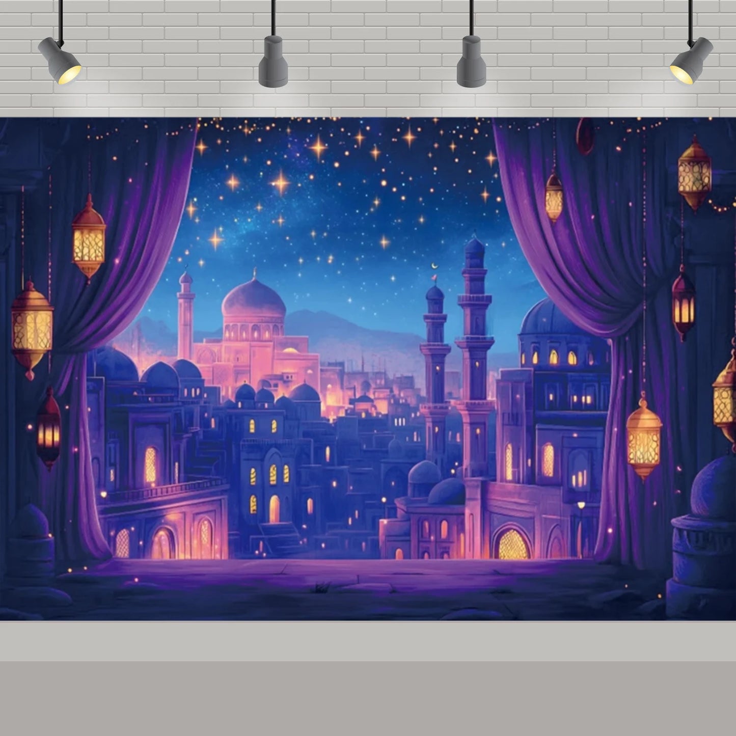 Arabic Aladdin Muslim Gold Mosque Background Fabric Princess Birthday Party Gift Photography Prop Decoration Banner Girl Poster