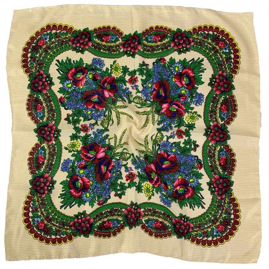 Babushka Bloom – 70cm Retro Floral Square Headscarf for Women