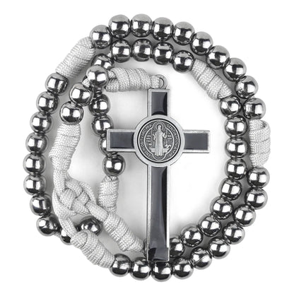Religious Paracord Rosaries 10mm Iron Beads Antique Bronze Gun Black Catholic Saint Benedict Men Rosary