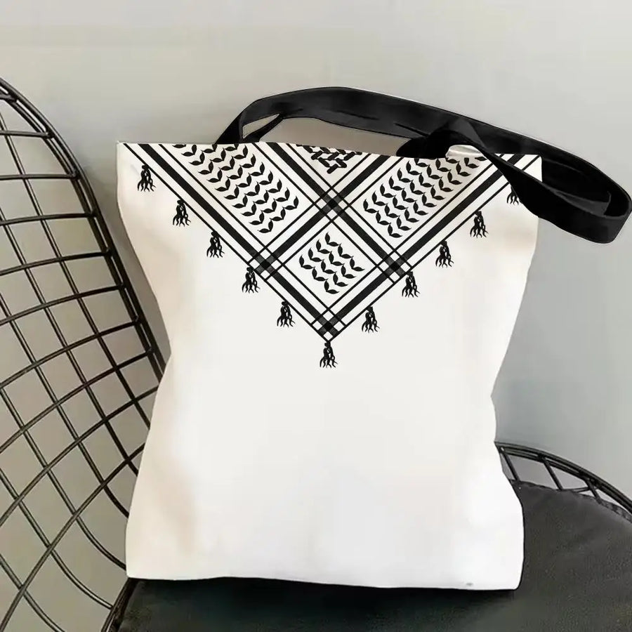 The Keffiyeh Luxe – Double-Sided Checkered Canvas Shoulder Tote