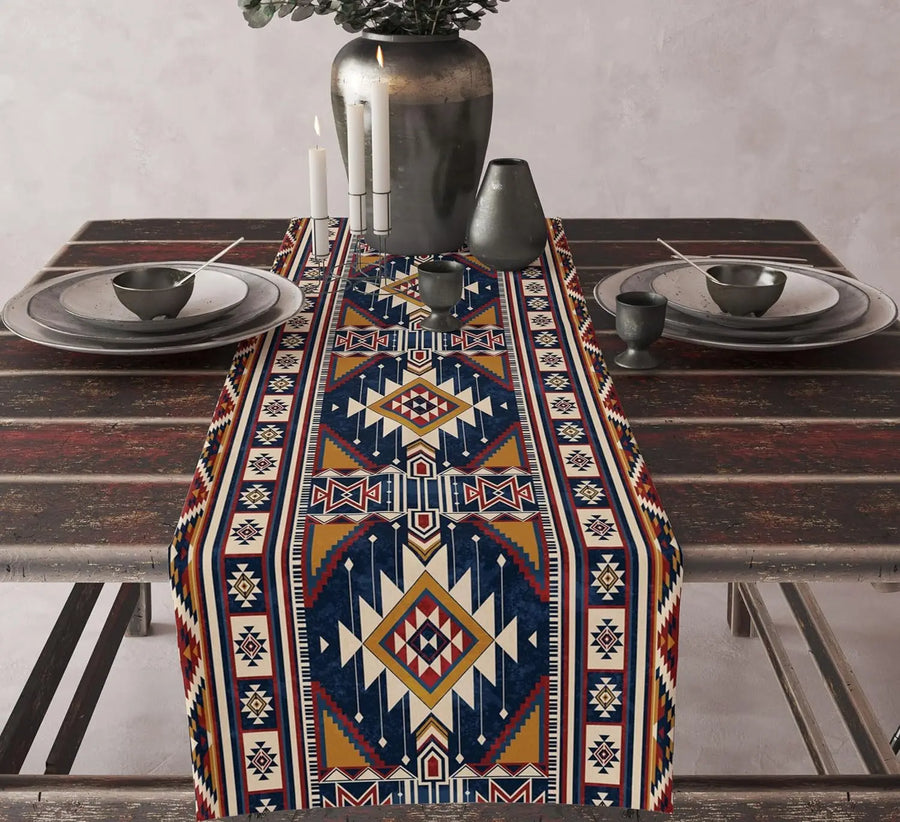 The Aztec Linen – Boho Abstract Geometric Table Runner